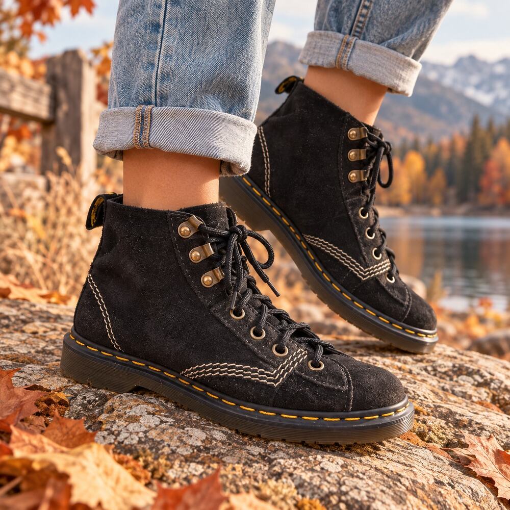 Dr Martens 8088 Vintage Made in England Black Suede Monkey Boots Size UK 4/US 6